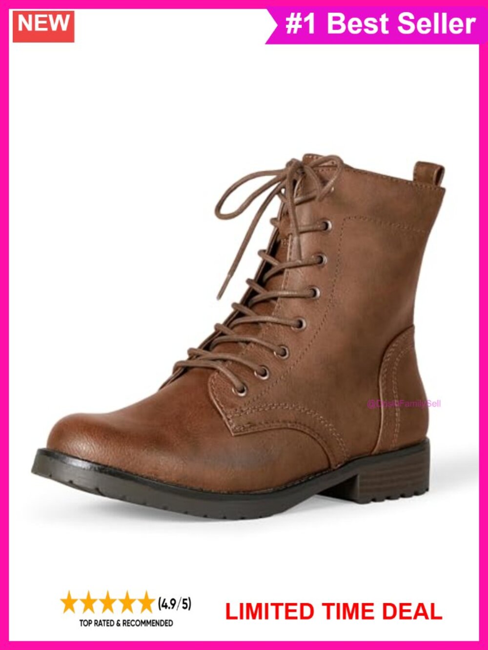 Faux Leather Lace-Up Combat Ankle Boots with Side Zipper Lug Sole